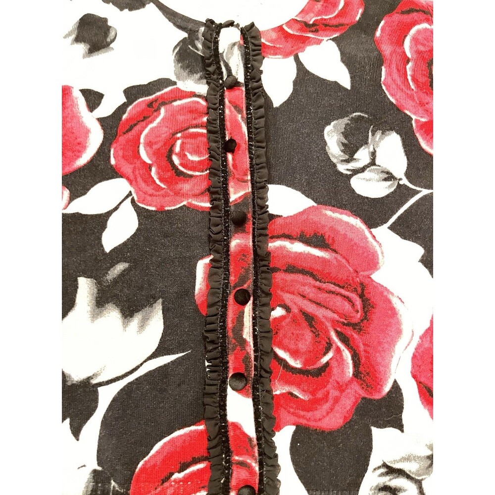 White House Black Market Floral Snap-Front Cardigan Size L Black Pink and Red - Picture 4 of 6